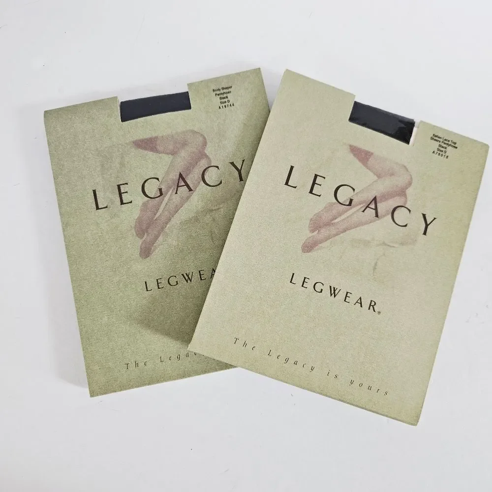 NWT Legacy Set of Two Bodyshapers Italian Lace Top Sheers Pantyhose Black Size D